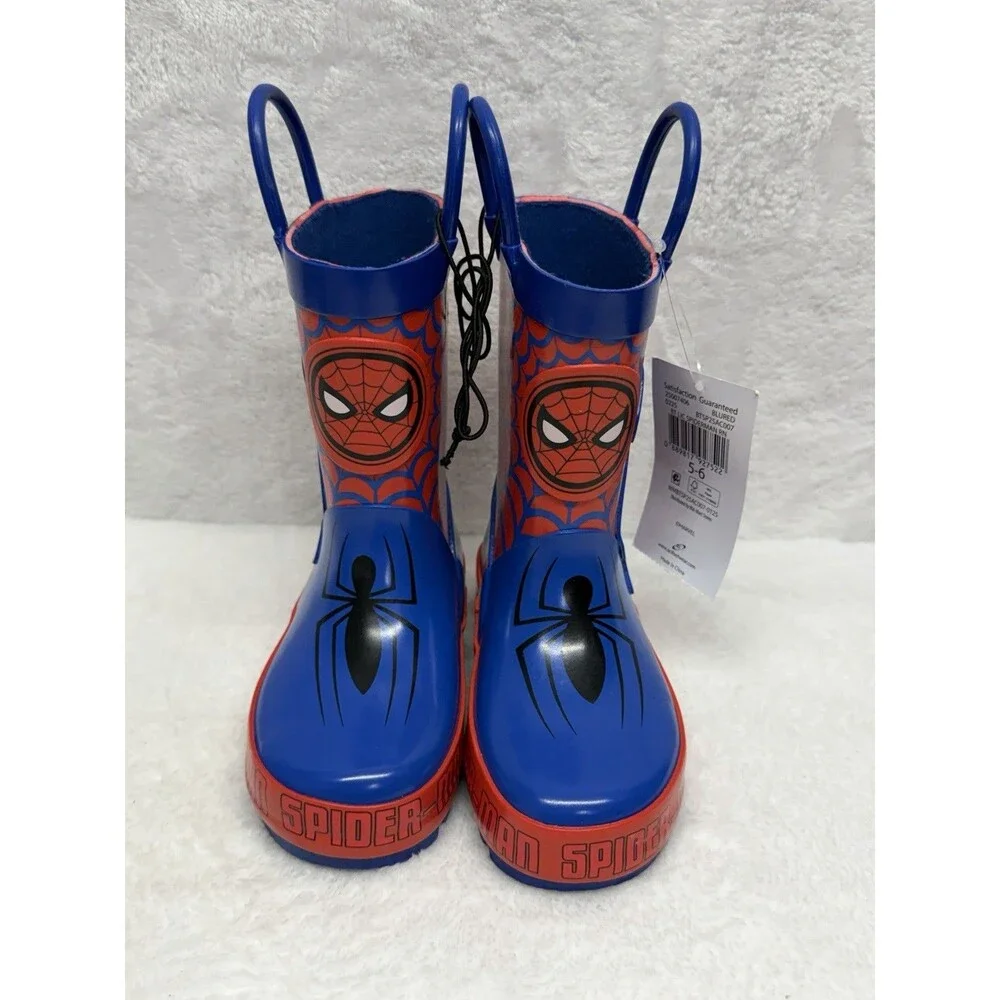 Spider-Man Rain Boots Kids Size 5 Waterproof Rubber Rain Boots Blue Red
